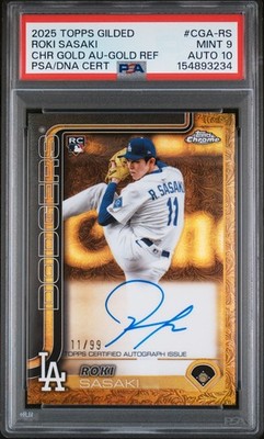 2025 Topps Gilded Chrome Roki Sasaki RC Autograph Gold Jersey #d 11/99 PSA 9