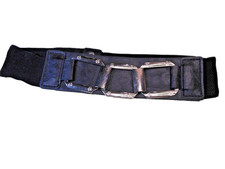 Vintage Black Elastic Waist Belt w/ Decorative Silver-Toned Metallic on Leather
