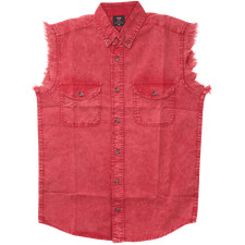 Vance Men's Biker Motorcycle Red Acid Wash Cut Off Sleeveless Shirt