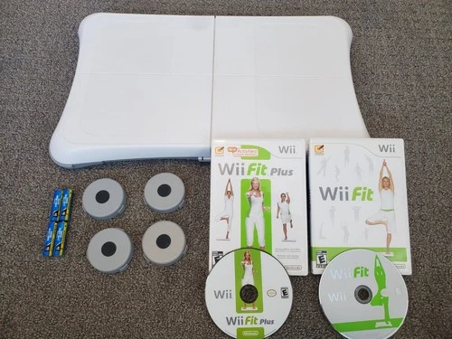 Wii Fit + Wii Fit Plus (Nintendo Wii) w/ Balance Board Pad w/ Carpet Footies