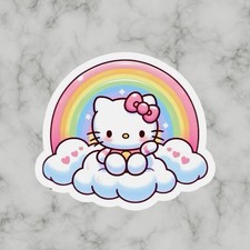 Kitty Cat Cute Fun Pink Rainbow Cloud Hello Adorable Glossy Vinyl Sticker Decal Kitty Cat Cute Fun Pink Rainbow Cloud Hello Adorable Glossy Vinyl Sticker Decal