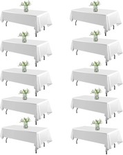 10 Pack White Table Cloth Rectangle Tablecloths 60X102 Inch,Polyester Table Clot