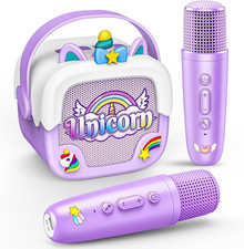    Kids Karaoke Machine Unicorn Bluetooth Speaker w/ 2 Microphones Portable