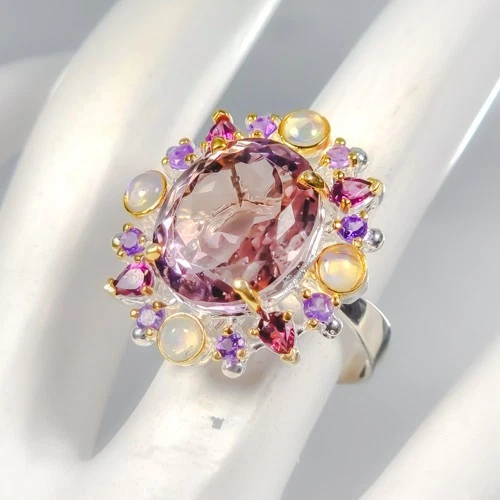 Joyería 12 ct+ Anillo Ametrino Natural Plata de Ley 925 Talla 7.5/R440969 Foto 2 de 4