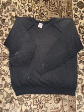 Vintage 80s Faded Black Blank Raglan Crewneck Sweatshirt Made in USA Size L