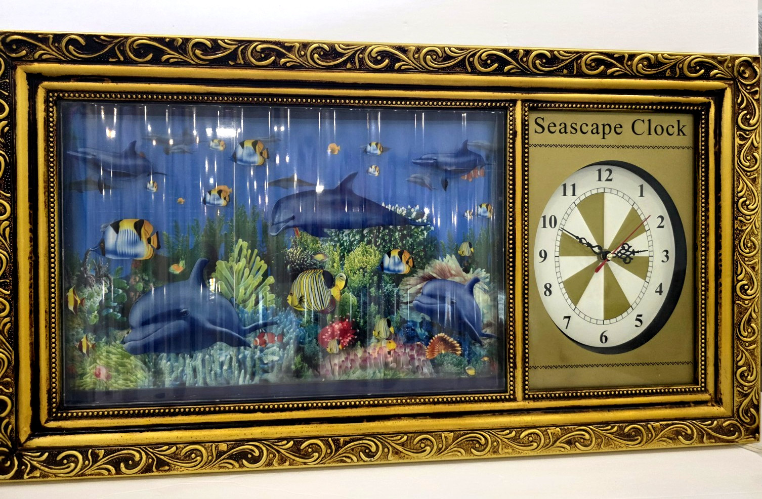 Seascape Picture Scene & Clock, Rotating Scene, Bar/Man's Cave, Vtg, Works Well