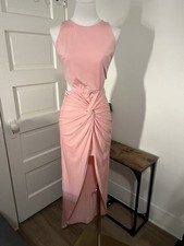 Windsor Blush Pink Front Knot Short Long Open Sides Lined Dress Small Zip-up Y2K