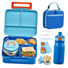  Kids Bento Box Set - Includes 8oz Soup Thermo, Insulated Lunch Bag & 17oz Blue