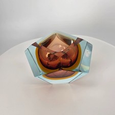 Vintage Glas Schale Murano Stil massiv facettiert geometrisch Designobjekt 60er