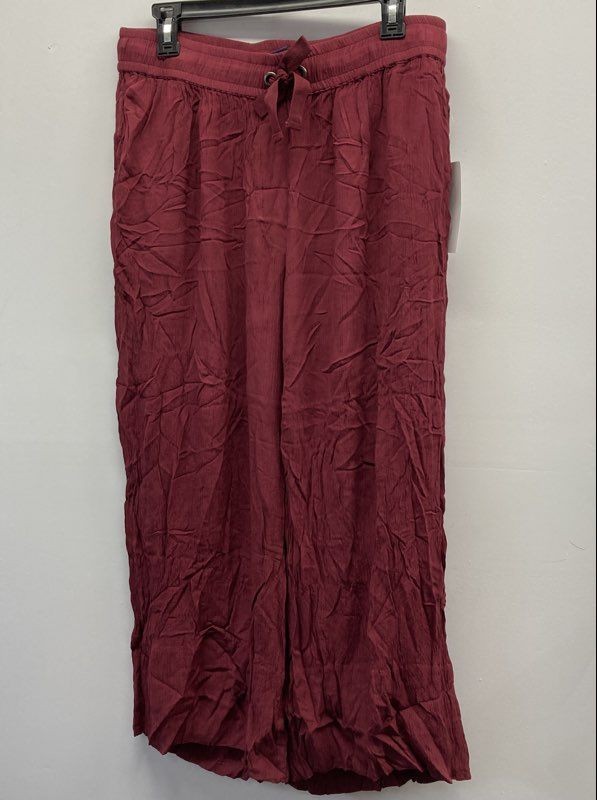 Roaman's Women's Maroon Wide Leg Crinkle Rayon Pants Drawstring Elastic Sz 16W