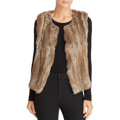 525 America Luxe Rabbit Fur Open Front Vest Womens L Brown Quiet Luxury Glam