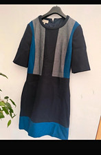Hobbs Colourblock Shift Dress UK 10 Black Grey Blue 3/4 Sleeve Round Neck