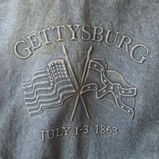 Vintage Gettysburg Denim Jacket USA Made Large Embossed Back Americana Trucker