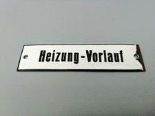 Emaille Schildchen Blechschild Heizung Vorlauf Rohrleitung Kennzeichen Antik 2v2