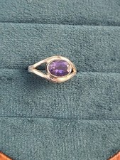 Sterling Silver Amethyst Ring Size 5   Oval Gemstone, Split Shank Design, 925