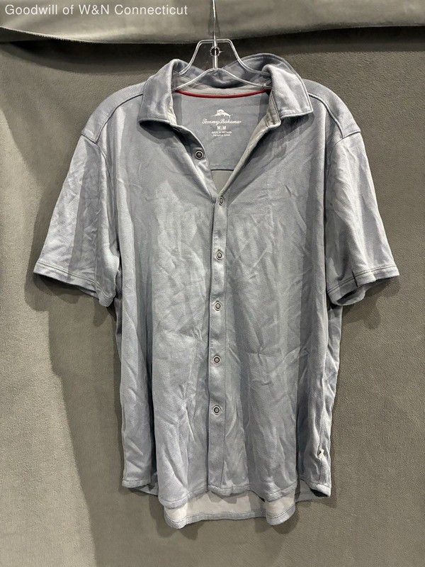 Tommy Bahama Men's Grey Short Sleeve Button Up Modal Blend Textured Shirt Sz M