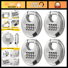 4-Digit Combination Lock - Heavy Duty Disc Padlock, Keyless Steel Shackle, 4 Pac