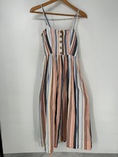 Free People Dress Womens Small Multicolor Striped Lilah Tube Pleated Boho Midi