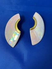 Opalescent Pink Ceramic Earrings Goldtone 1.75 inches