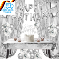 Zerodeco Geburtstagsdeko Silber Set, Happy Birthday Buchstaben Ballons Tischdeck