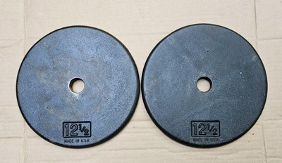 Pair of 12.5lb Standard Size Vintage Barbell Pancake Weight Plates USA Very THIN