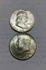 LOT of 2 -90%  Silver half dollars (1) 1963 D Franklin and (1) 1964 Kennedy