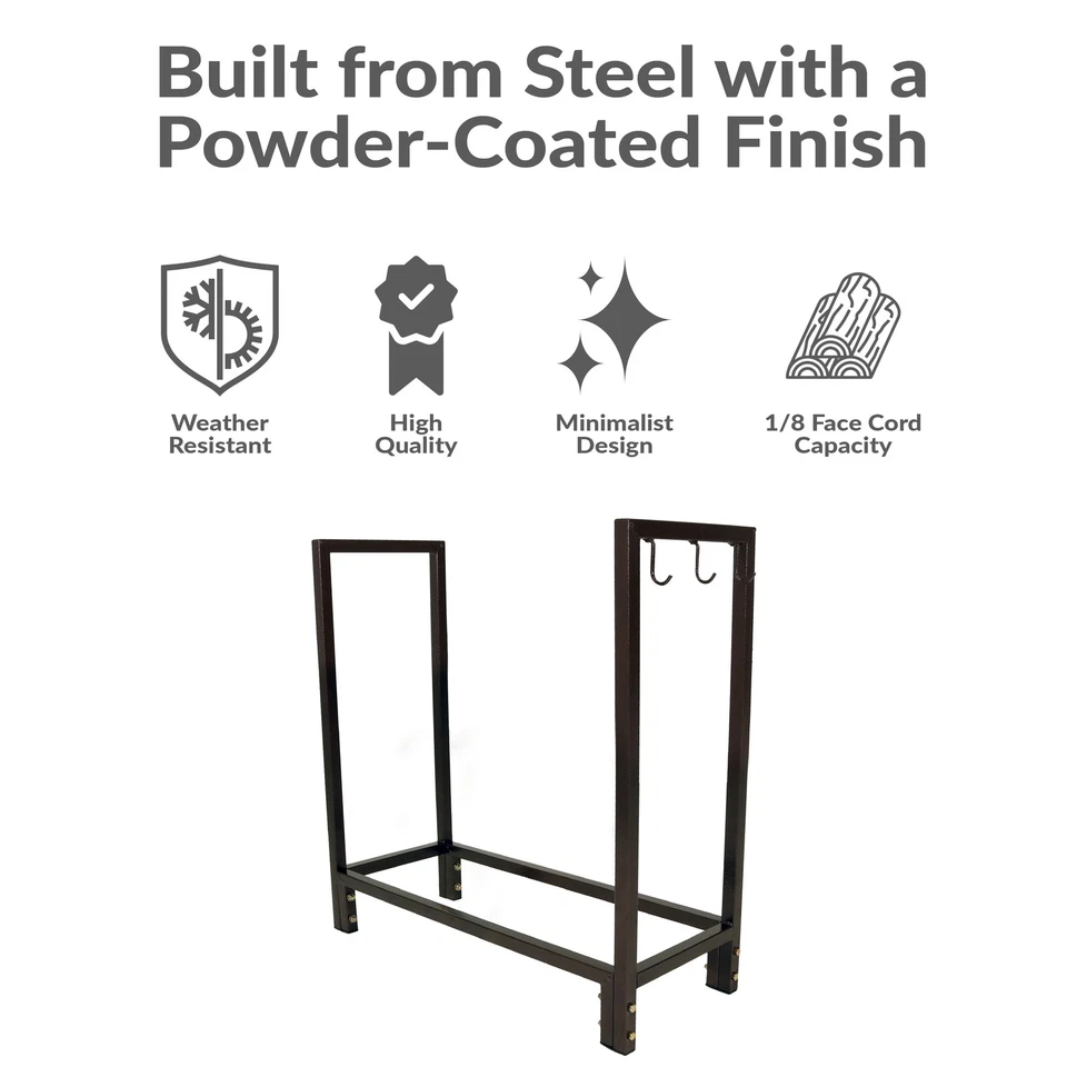 30 in Steel Firewood Log Rack with Fireplace Tool Hooks - Bronze by Sunnydaze - Image 4 of 4