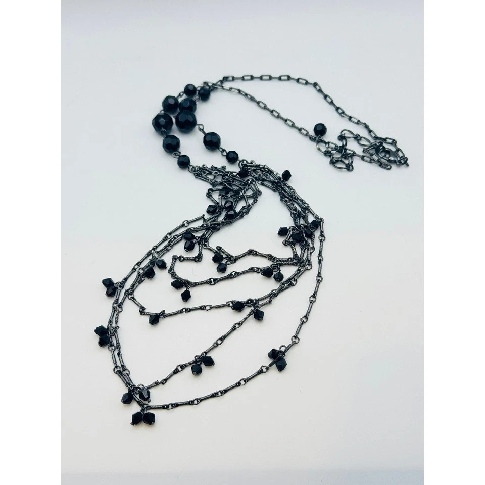 Collar gótico negro con cuentas de vidrio en capas de colección declaración cadena múltiple Y2K raro 25" Foto 4 de 4