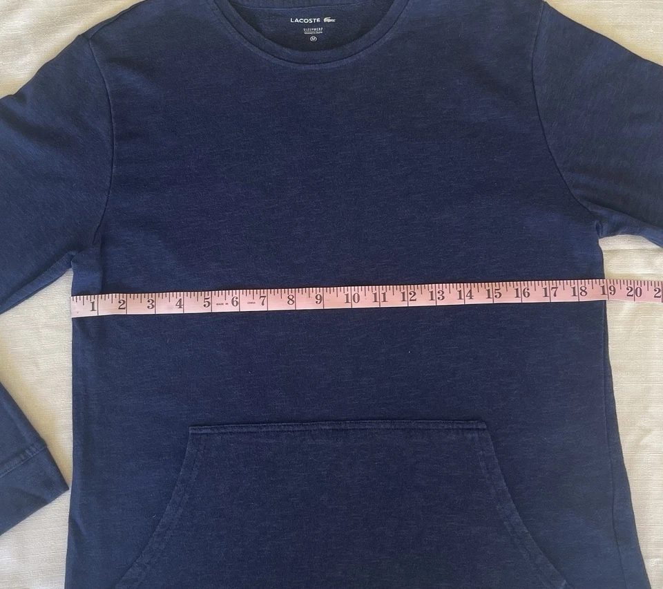 LACOSTE Sleep Wear M Navy Blue Cotton Blnd Kangaroo Pocket Long Slv Knit Top EUC - Image 3 of 4