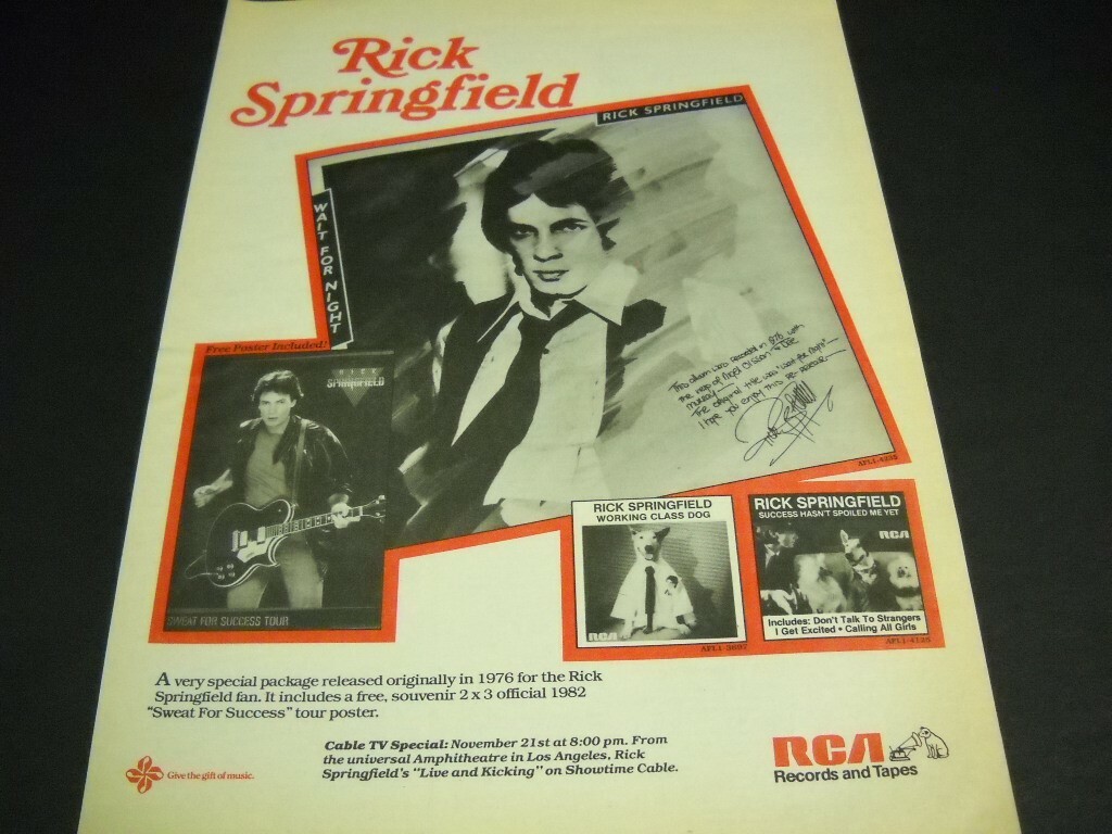 RICK SPRINGFIELD Cable TV Special on November 21, original 1982 Promo Poster Ad 