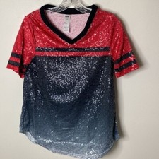 Balera Red Black Ombre Sequined V-Neck Dance Shirt W/ Striped Sleeves Size MC
