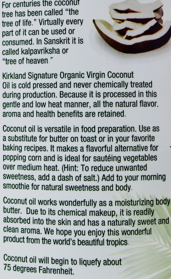 Kirkland Signature Organic Virgin Coconut Oil - Cold Pressed, Unrefined, 84 Fl Oz (2.5L)