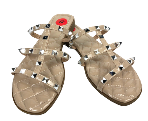 Wild Diva Lounge Women's Nude Flat Slip On Sandals Slides Studded Size 6 NEW - Picture 2 of 6