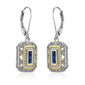 Vintage-Blue-Sapphire-White-Cz-925-Sterling-Silver-Gemstone-Dangle-Drop-Earrings