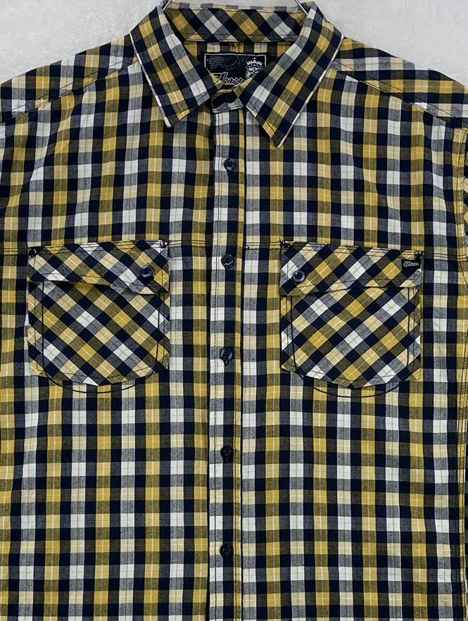 Camisa de algodón a cuadros multicolor manga corta con botones XL Elixir para hombre Foto 2 de 4