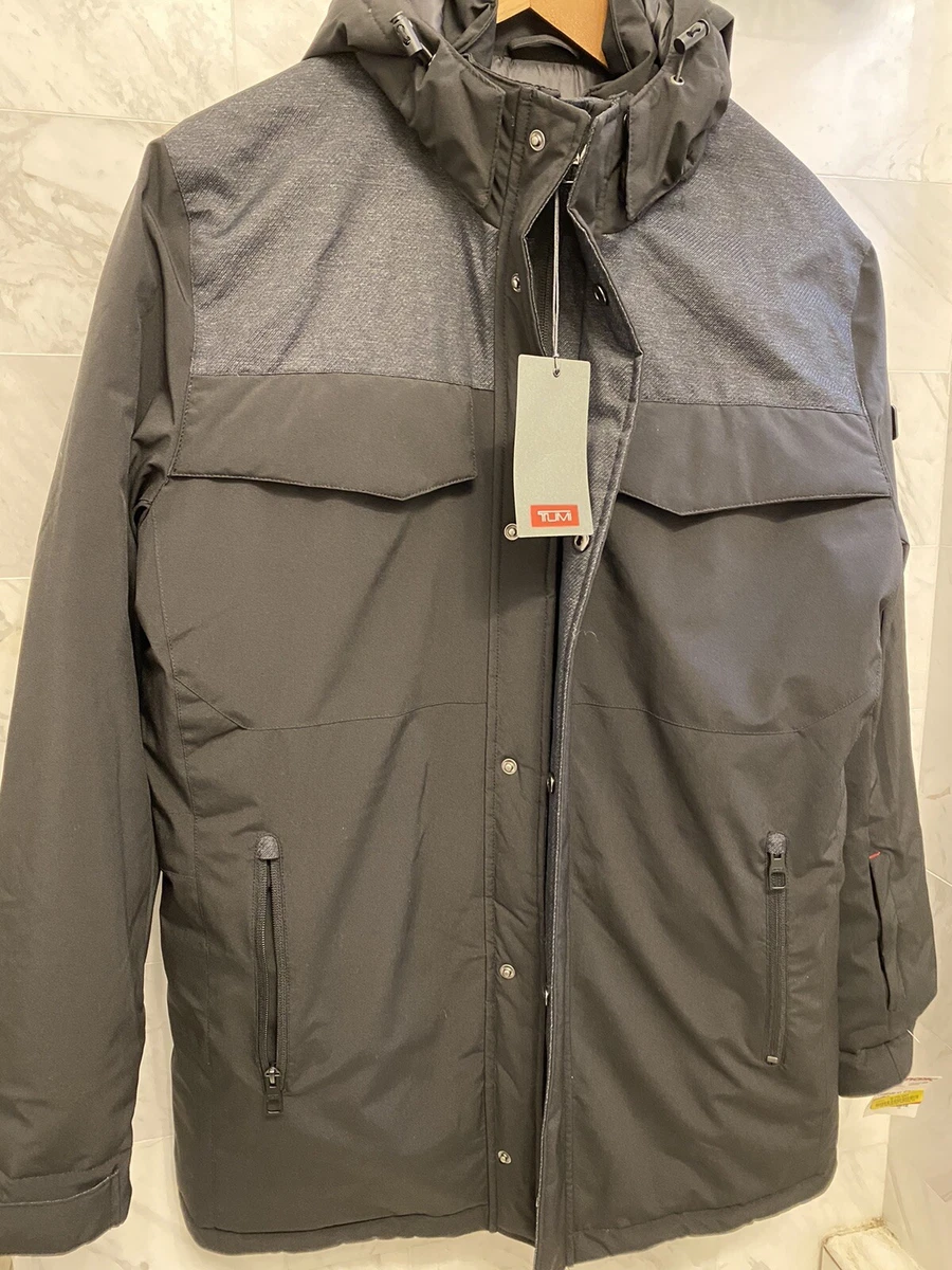 395 TUMI men s SMALL parka ski Jacket Detachable Hood Black .NEW