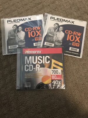 CD-RW 10X 700MB 80 Min Compact Discs Rewritable Lot of 2 + 1 CD-R