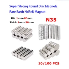 Super Strong Round Disc Magnets Rare Earth NdFeB Magnet N35 Dia 1mm - 80mm
