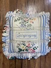 1980s VTG Ruffled Lace Shabby Chic Throw Pillow Lord Light My Way Needlepoint