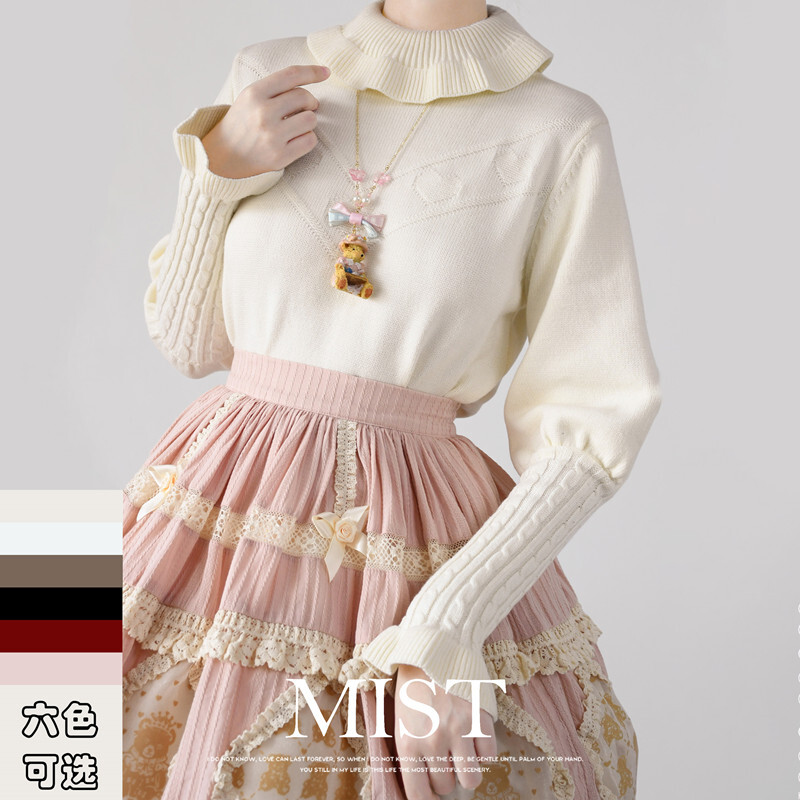 Women Princess lolita Flare Sleeve Knitted Sweater Warm Turtleneck