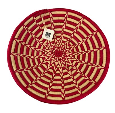 Ten Thousand Villages Red Cream Weaved Basket Hanging Made in Uganda Table Decor