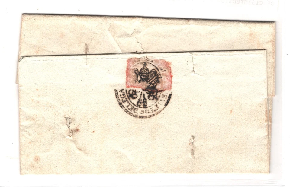 Italia ESTADOS PAPALES Cubierta *CORREO URGENTE DESINFECTADO* Orvieto 1837 LLAVE Cachet MA960 Foto 4 de 4