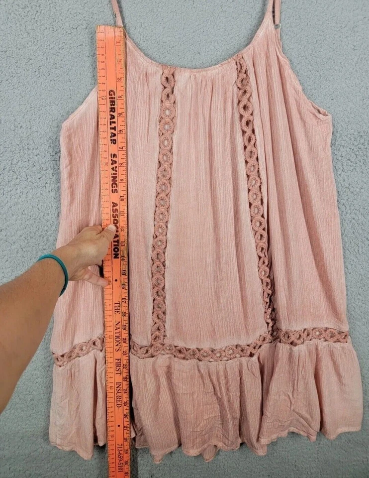 Túnica boho crochet ribete pequeña sin mangas camiseta sin mangas con volantes peplum fácil Foto 3 de 4