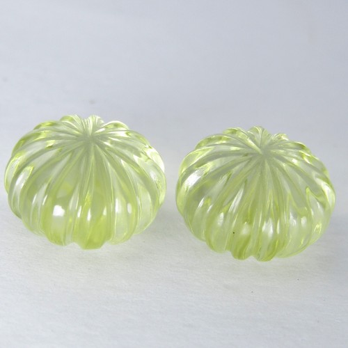 8.96Cts Natural Classic Lemon Quartz Round Pumkin Shape Carving Pair - Picture 3 of 4
