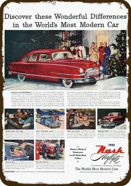1951 NASH AMBASSADOR Car Vintage-Look-Edge DECORATIVE REPLICA METAL SIGN - Image 1 of 1