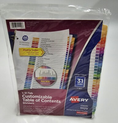 Lot Of 3 Avery Ready 31 Tab Binder Dividers Table Of Contents Multicolor A