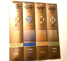 Gonesh Incense Assortment-Amber-Nag Champa-Chandan-Patchouli-Fast Shipping !!!