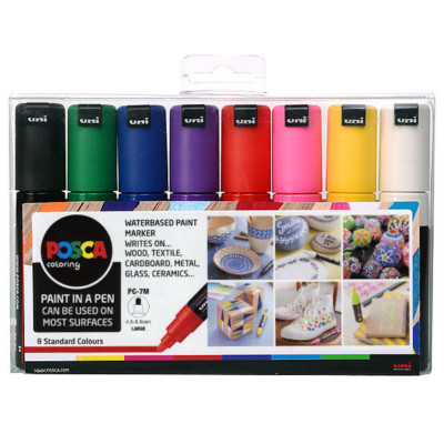 Uni POSCA Markerstift PC-7M - breite Kugelspitze - 8er-Set sortiert