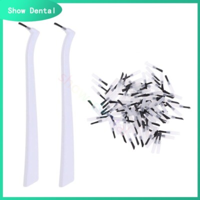 100Pcs Dental Disposable Composite Brush White Tips+2 Brushes Handles Handles
