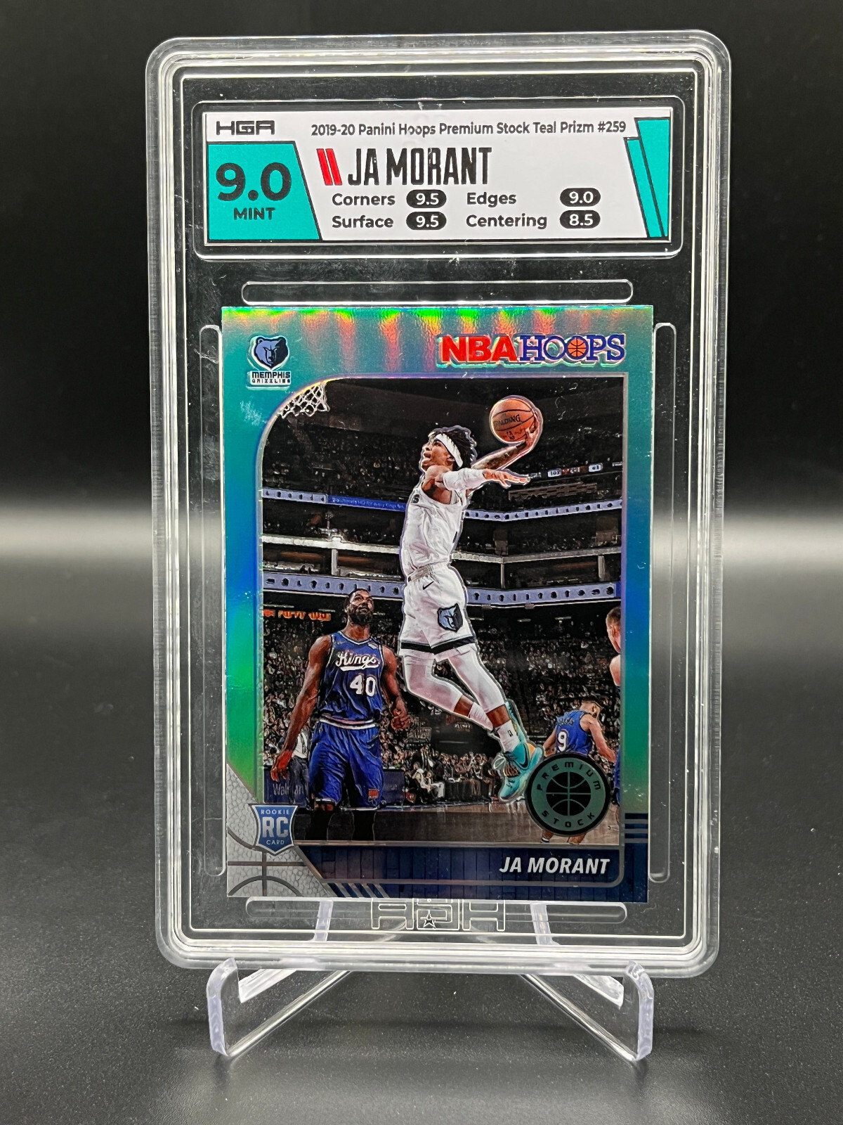 2019-20 Panini NBA Hoops Premium Stock #259 Ja Morant Teal Prizm 9 MT HGA